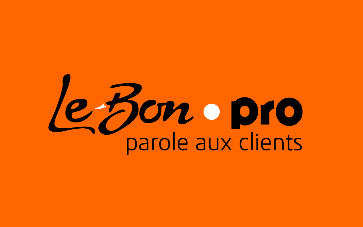 Logo orange de 'Le Bon Pro' avec le slogan 'parole aux clients'.