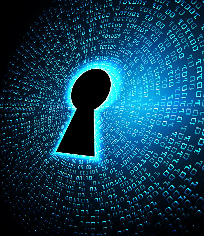 ADOBESTOCK_335010205 | Cekome Illustration d'une serrure numérique entourée de codes binaires, symbolisant la cybersécurité et la protection des données.