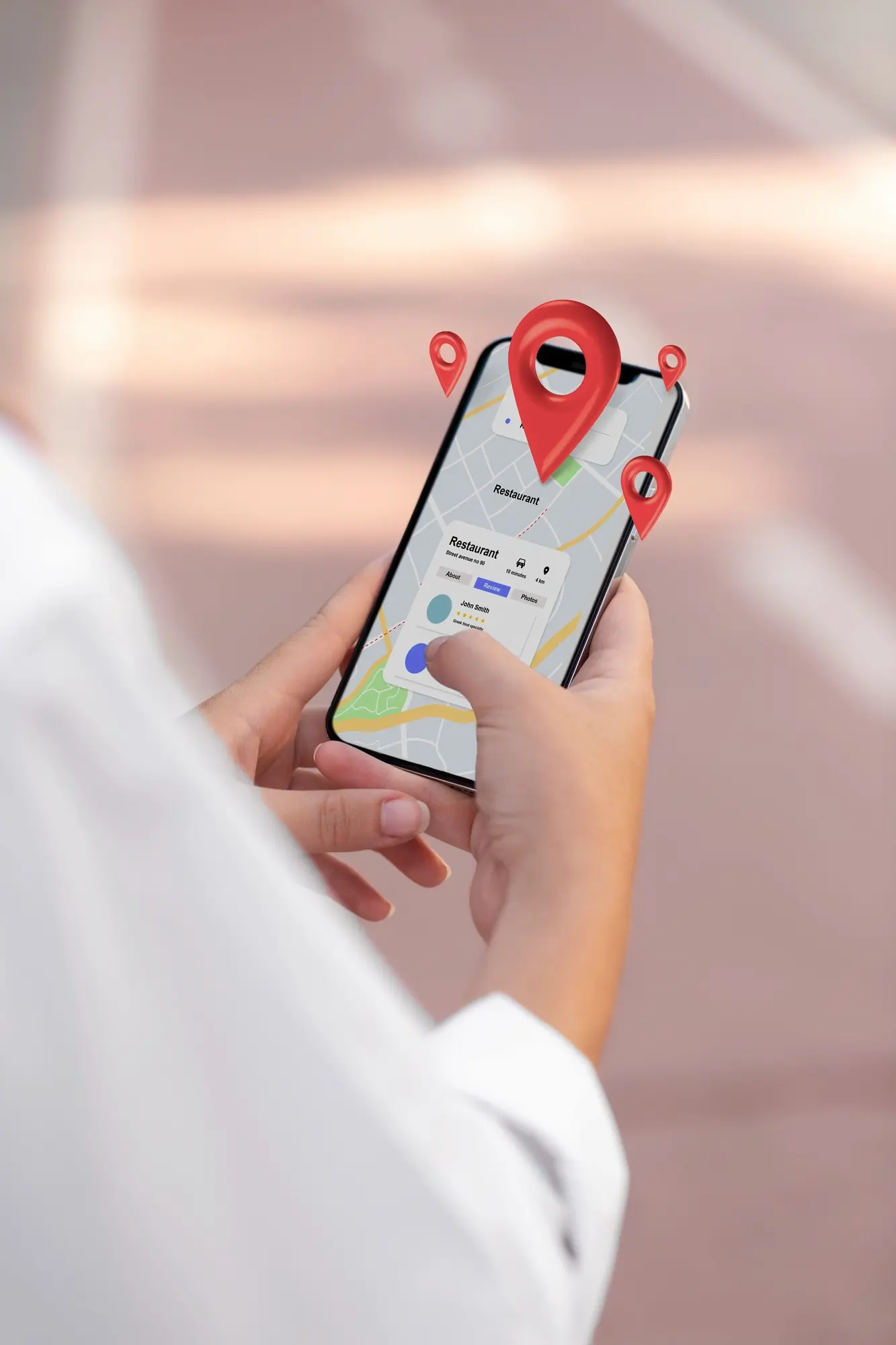 2149764150 | Cekome Recherche de lieu sur une application de cartographie avec des marqueurs de localisation en 3D.