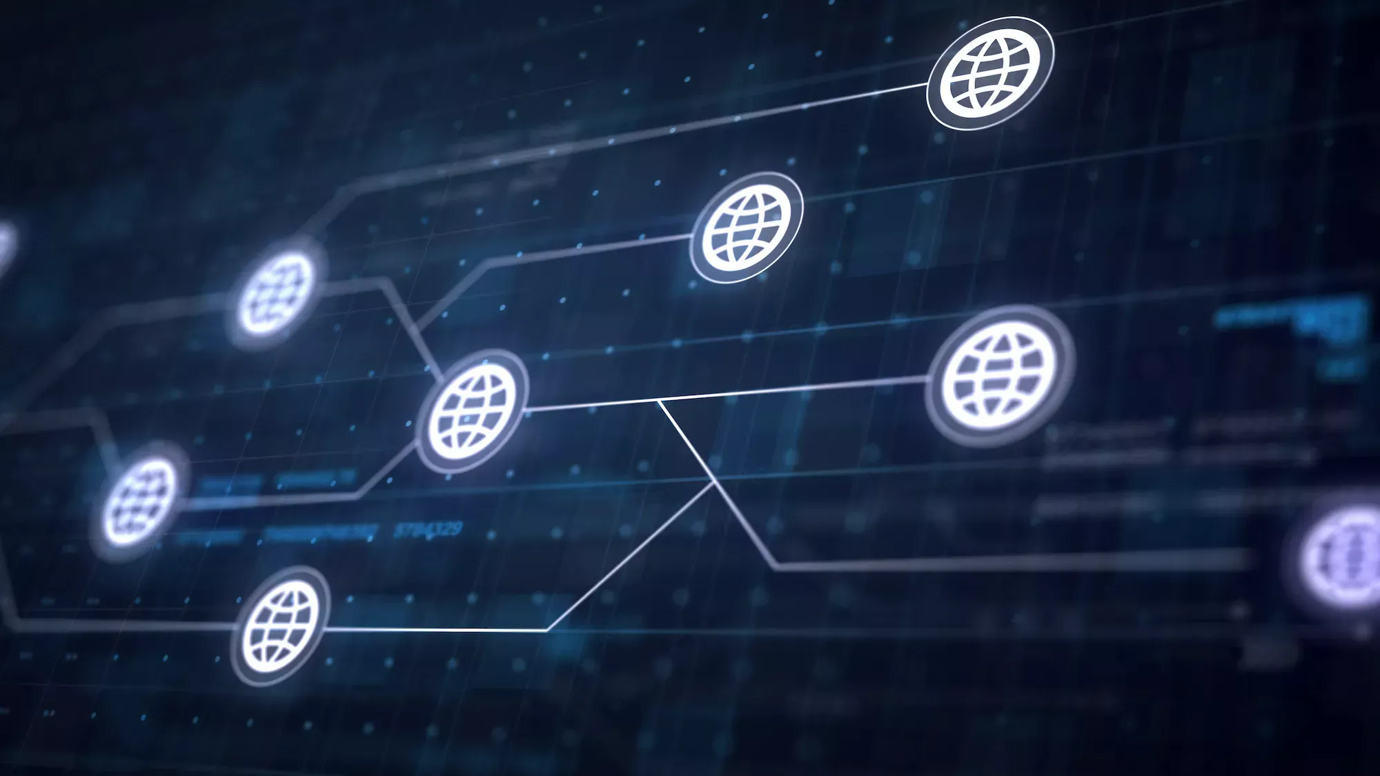 Illustration du netlinking avec un réseau de connexions entre sites web sur fond numérique.