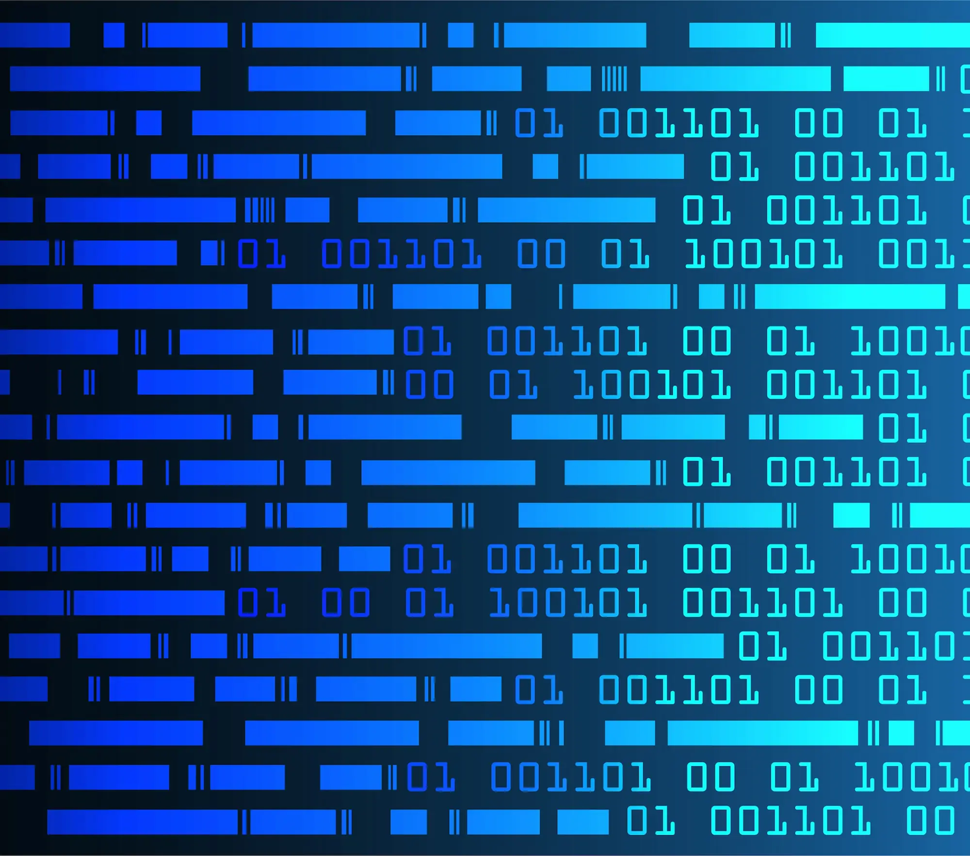 Illustration de code binaire bleu sur fond sombre, représentant le traitement des données et la technologie numérique.