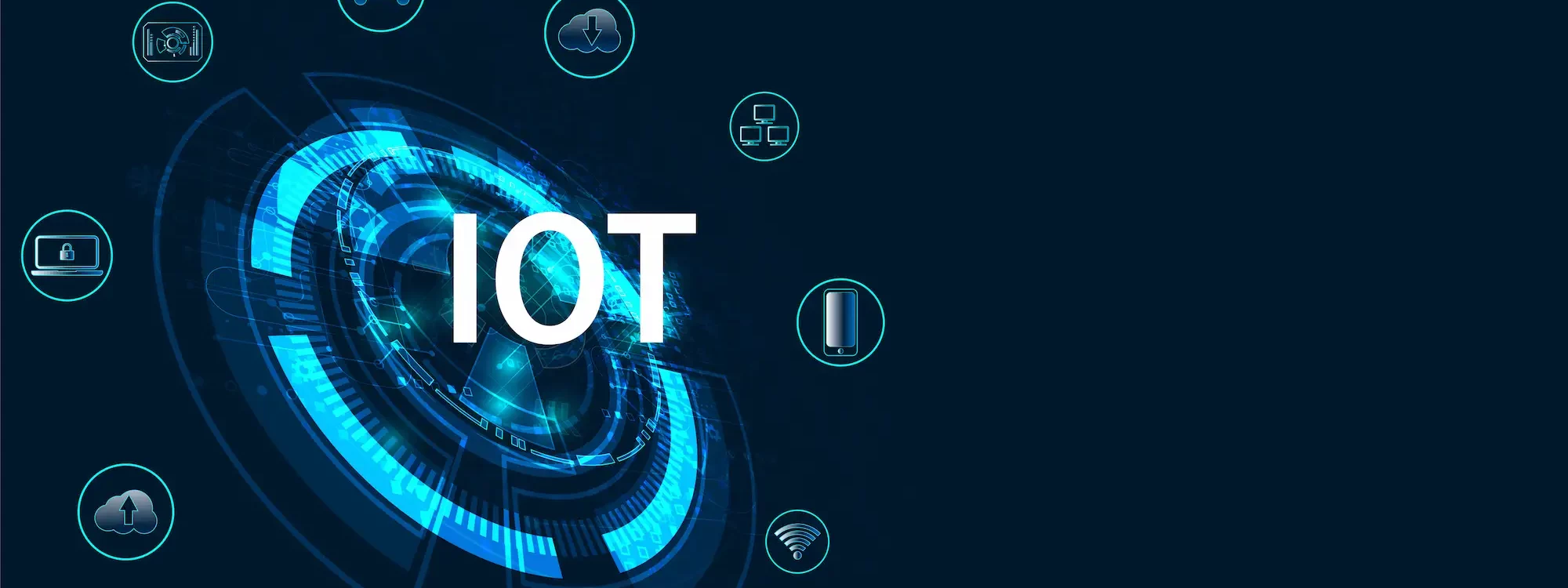 Illustration numérique du concept IoT avec éléments technologiques connectés, représentant l’écosystème des objets intelligents et agents autonomes interconnectés