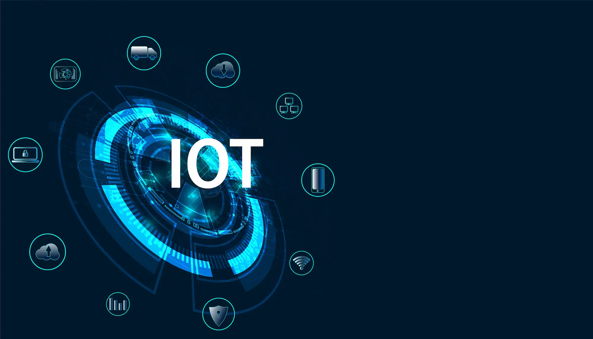 Illustration numérique du concept IoT avec éléments technologiques connectés, représentant l’écosystème des objets intelligents et agents autonomes interconnectés