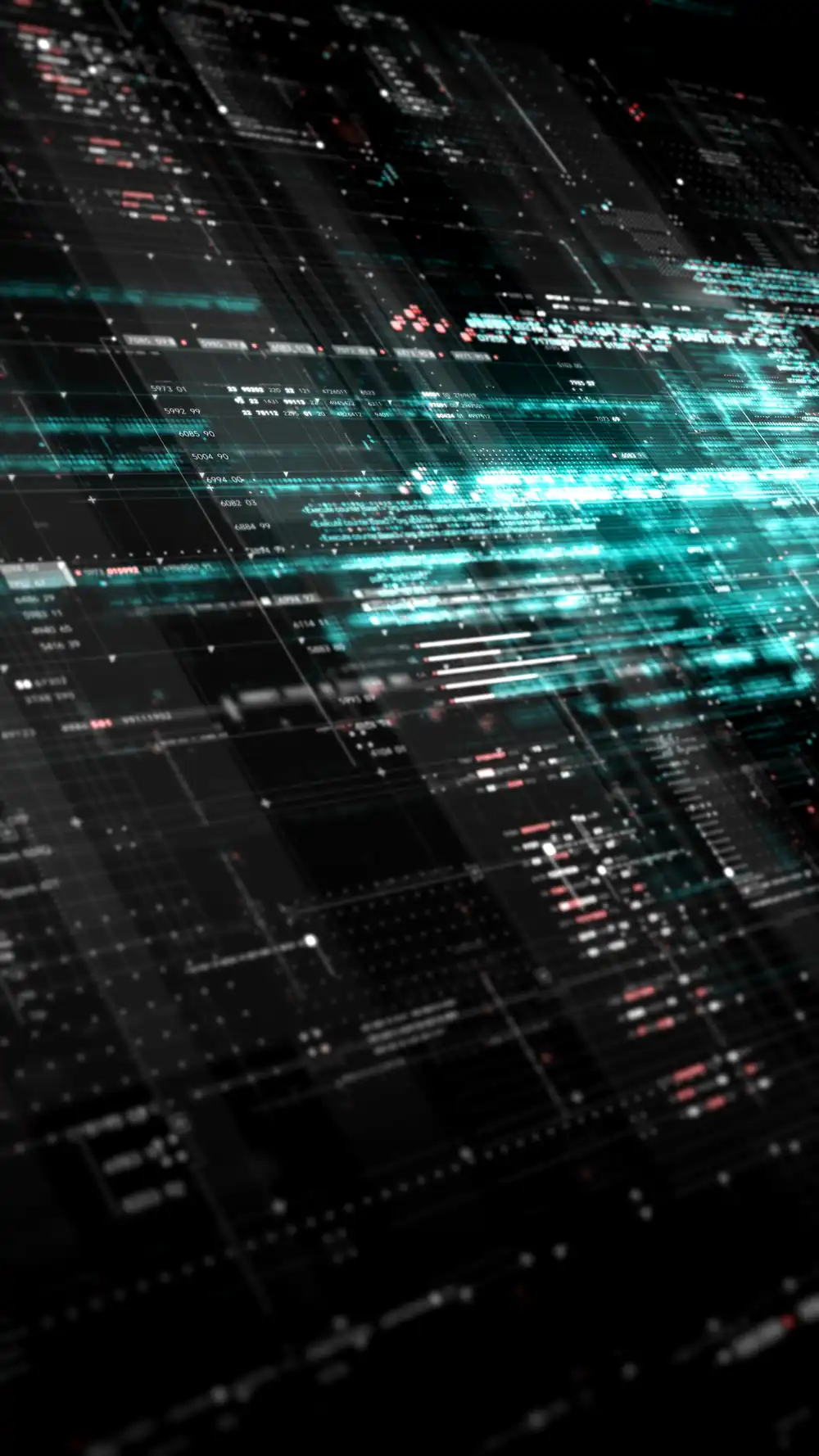 ADOBESTOCK_647680597 | Cekome Interface numérique futuriste avec des lignes de code et des données en mouvement sur fond sombre