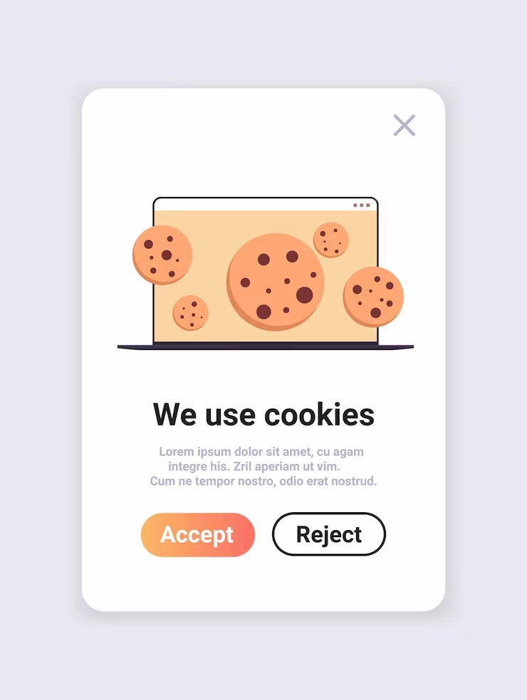 Illustration d’une fenêtre contextuelle de site Web affichant un message de consentement aux cookies avec des boutons « Accept » et « Reject »