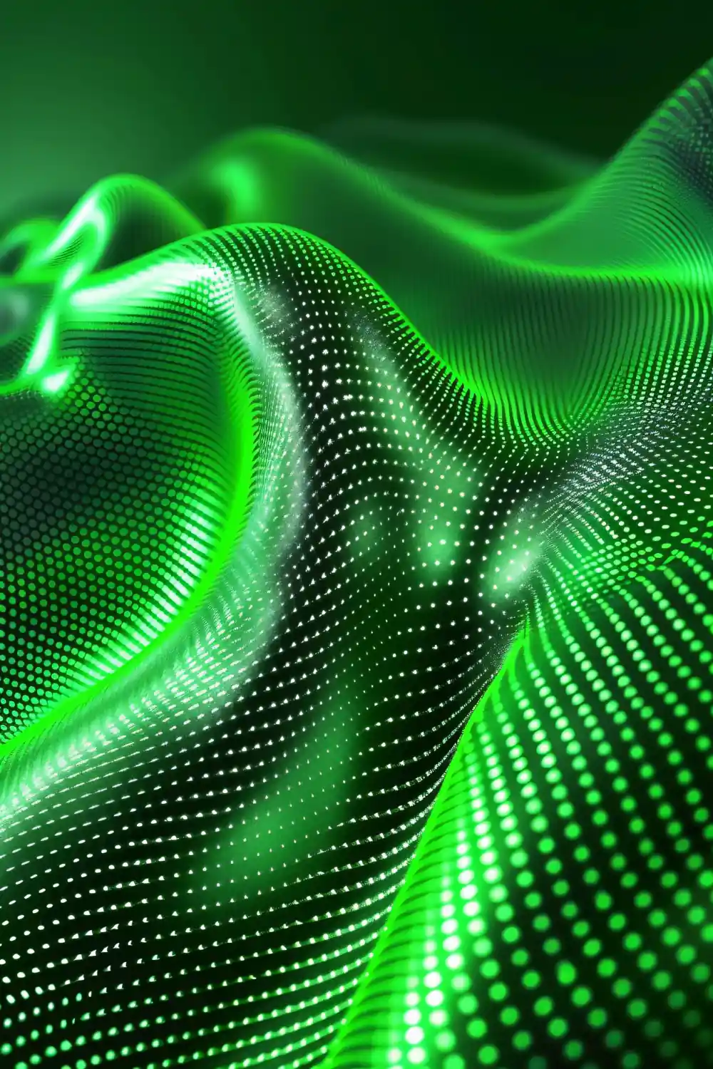2151820781 | Cekome Vagues abstraites en 3D vertes composées de points lumineux représentant le flux de données numériques