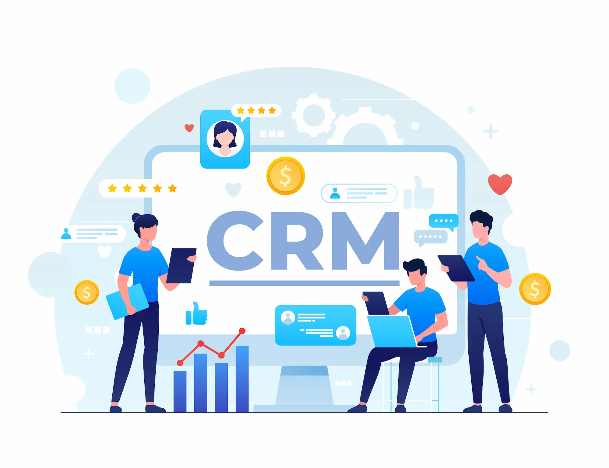 25644134_7015971 | Cekome Illustration d’équipe travaillant avec un CRM intelligent pour optimiser la gestion de la relation client et les performances commerciales