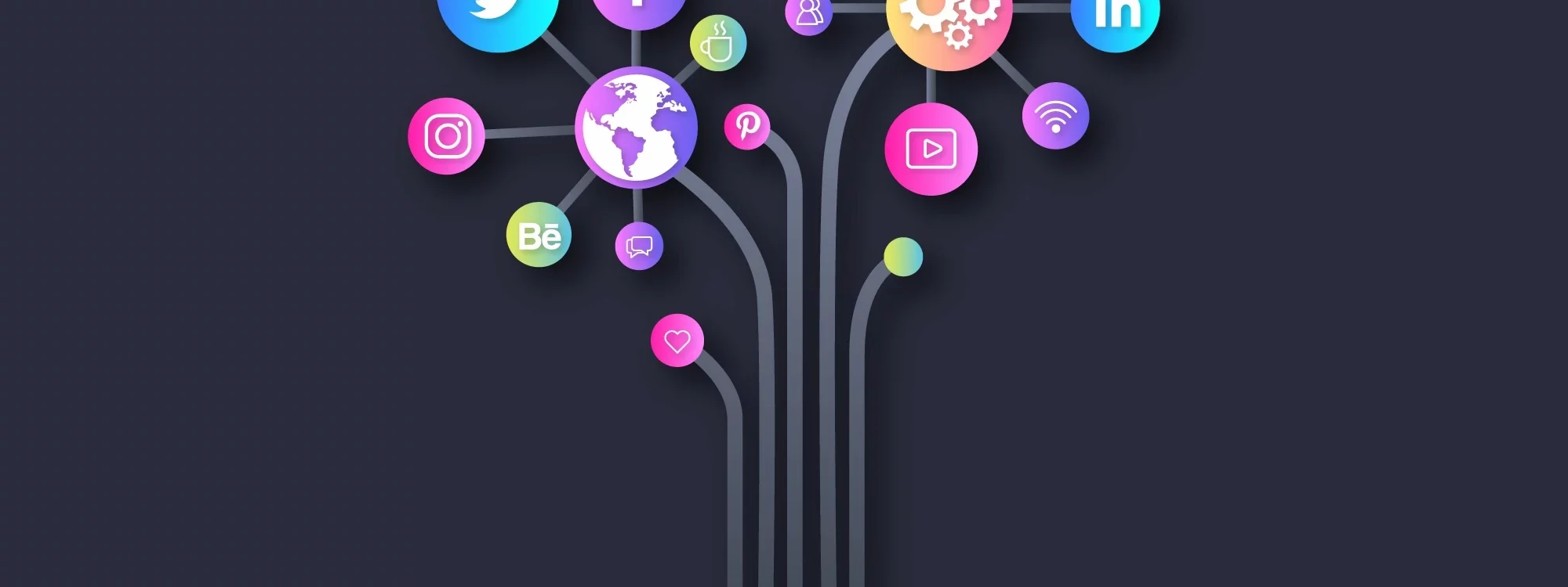 Ampoule stylis&eacute;e form&eacute;e d&rsquo;ic&ocirc;nes color&eacute;es repr&eacute;sentant diff&eacute;rents r&eacute;seaux sociaux et outils num&eacute;riques.