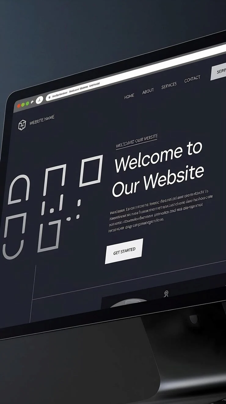 PROFESSIONAL DARK THEME WEB DESIGN DESKTOP COMPUTER_1346048 3926 | Cekome Écran d’ordinateur affichant la page d’accueil d’un site web moderne avec message de bienvenue et bouton d’appel à l’action