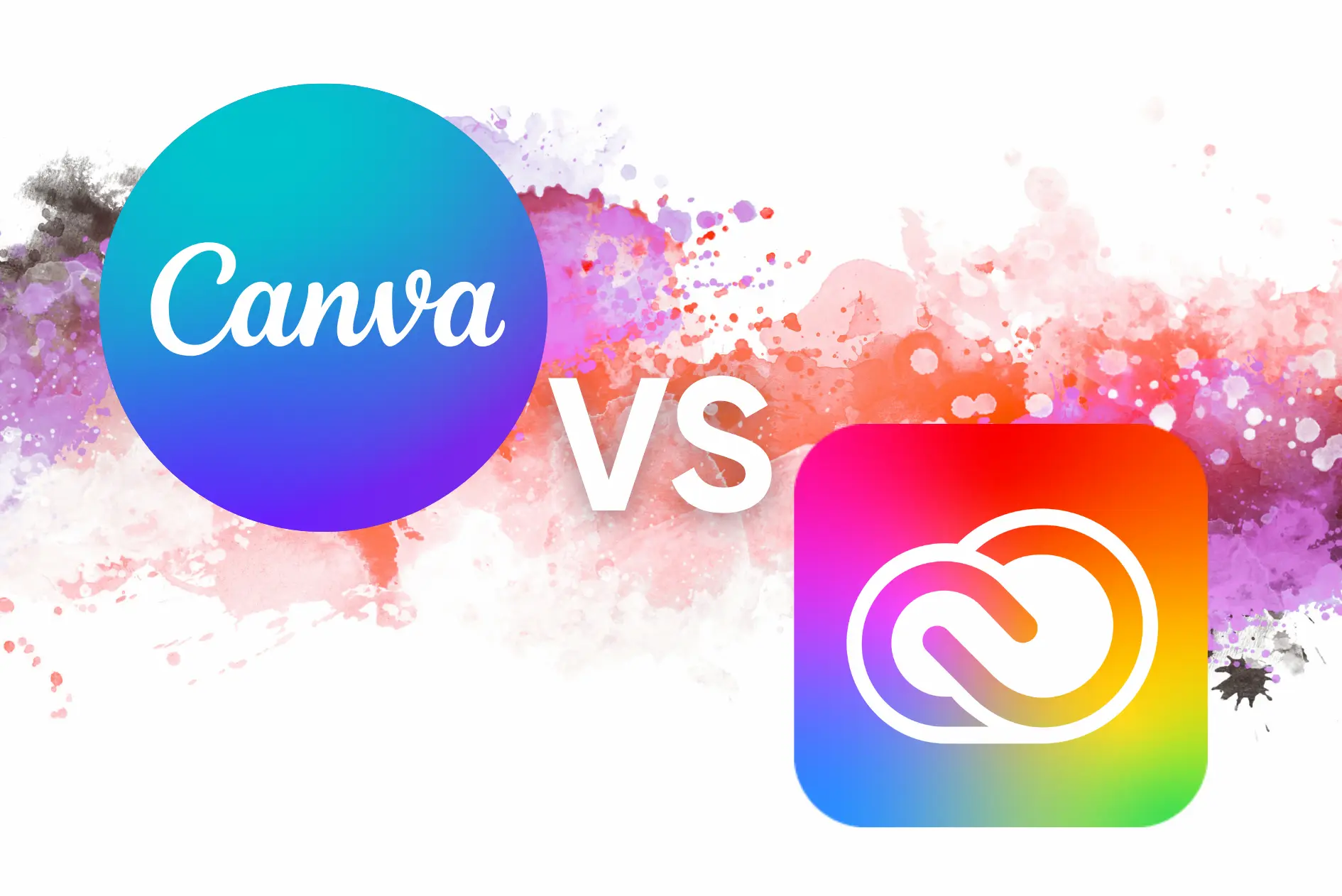 CANVA VS ADOBE | Cekome Comparaison visuelle entre Canva et Adobe Creative Cloud sur fond coloré artistique
