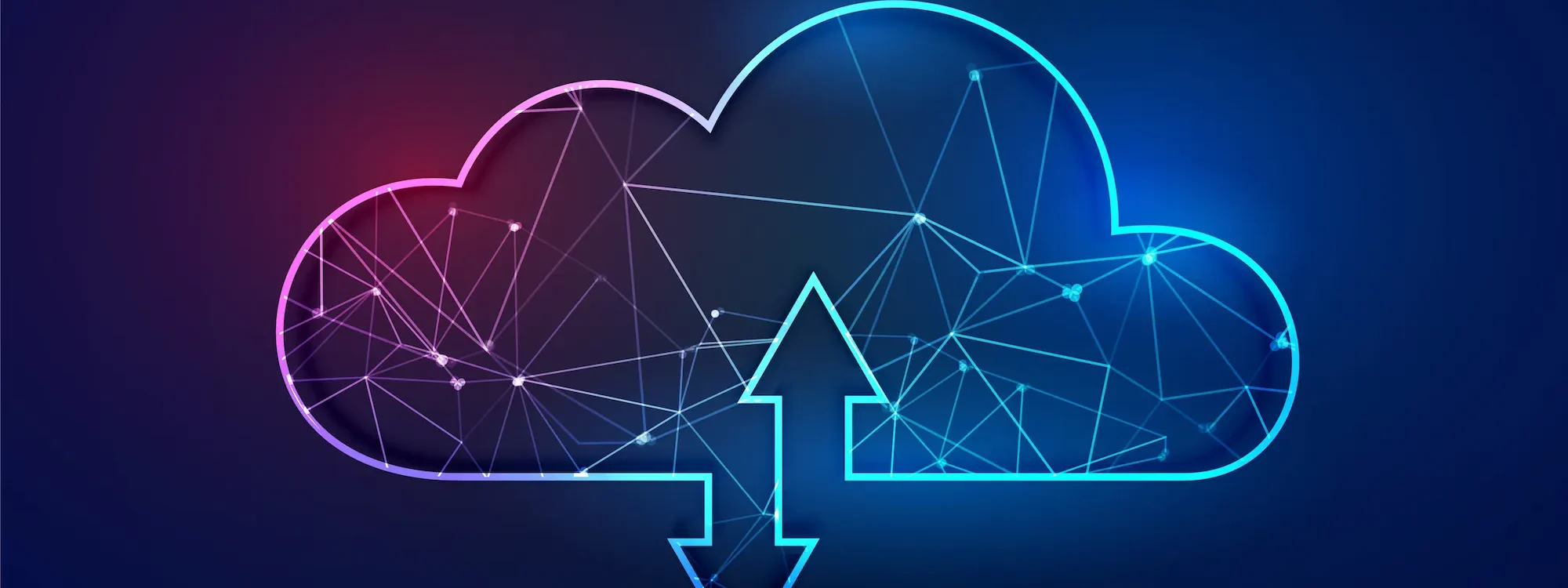 Nuage num&eacute;rique avec fl&egrave;ches de transfert repr&eacute;sentant le stockage et l&rsquo;&eacute;change de donn&eacute;es en cloud computing