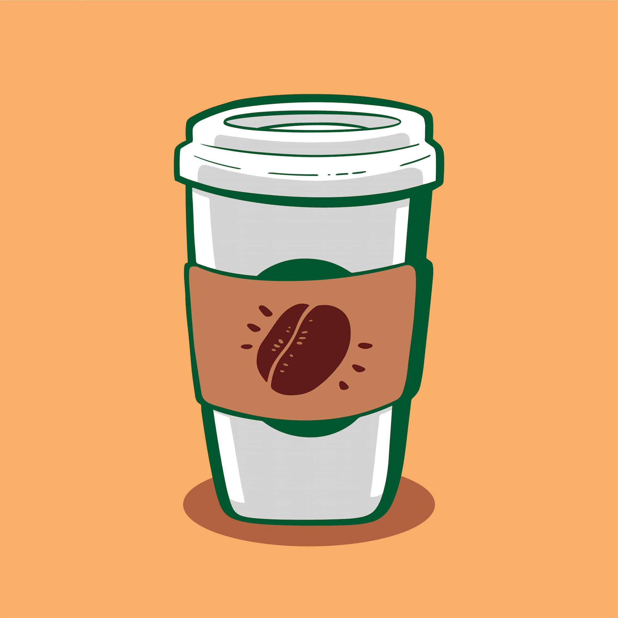 ILLUSTRATION DUN GOBELET DE CAFE A EMPORTER AVEC MANCHON DECORE DUN GRAIN DE CAFE | Cekome Illustration d’un gobelet de café à emporter avec manchon décoré d’un grain de café