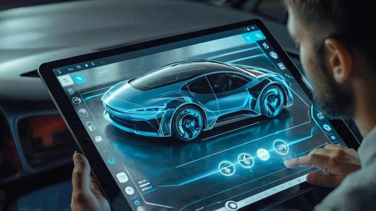 ANIMATION INTERACTIVE AUTOMOBILE | Cekome Conception 3D d’une voiture futuriste sur tablette tactile par un designer digital – innovation et design automobile